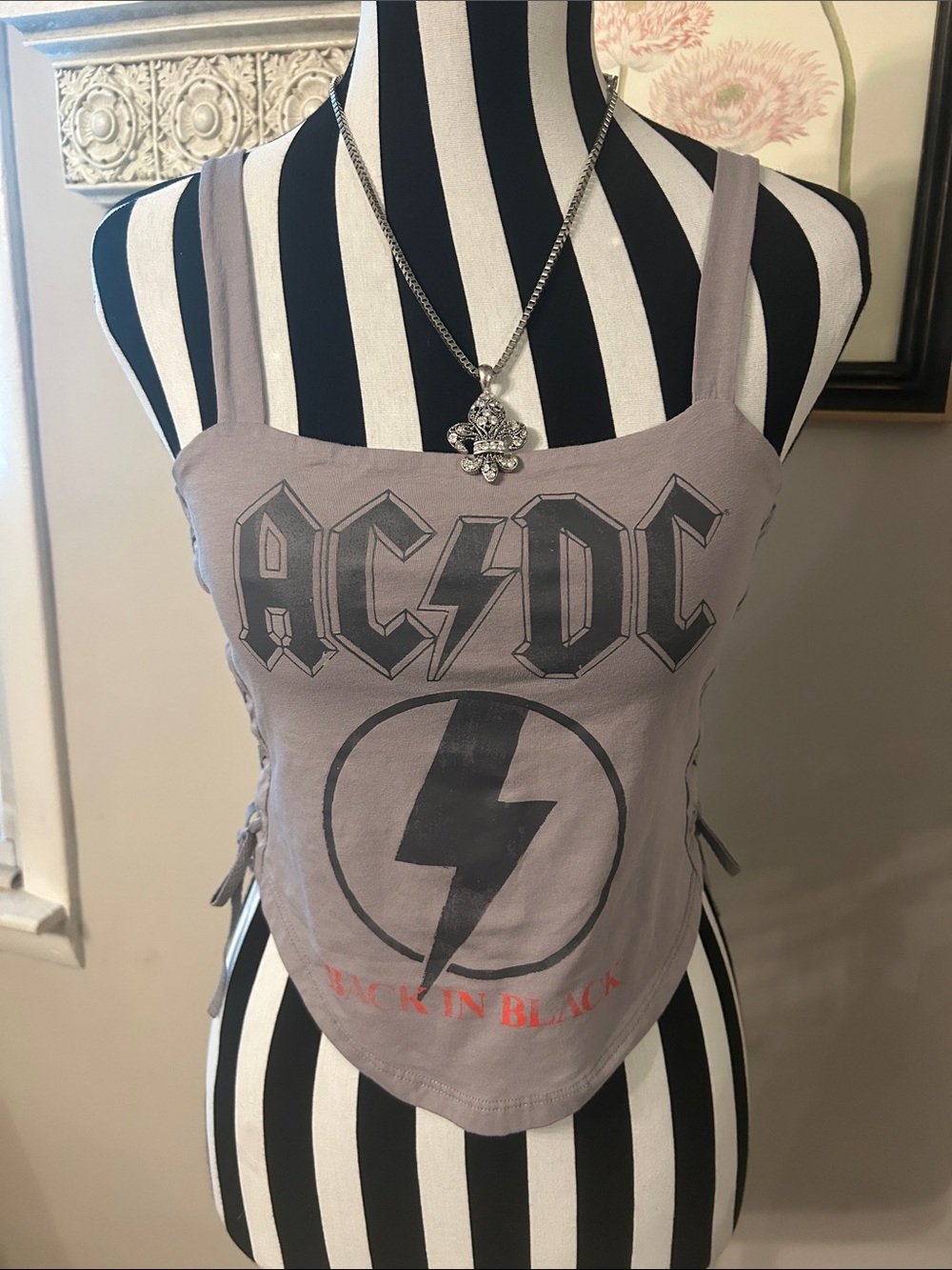 Rare AC/DC Beige Lace-Up 'Back in Black' Tank Top